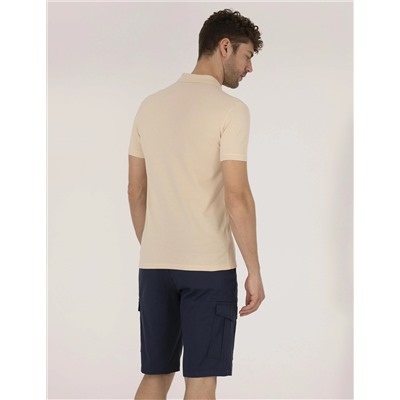 Bej Slim Fit Polo Yaka Basic Tişört