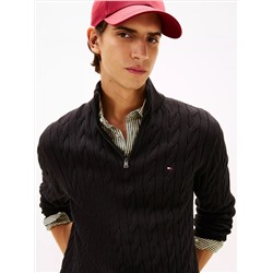Cable Knit Mockneck Quarter-Zip Sweater