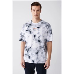 Avva Erkek Gri-beyaz Oversize %100 Pamuk Bisiklet Yaka Batik Desen T-shirt A31y1177 A31Y1177