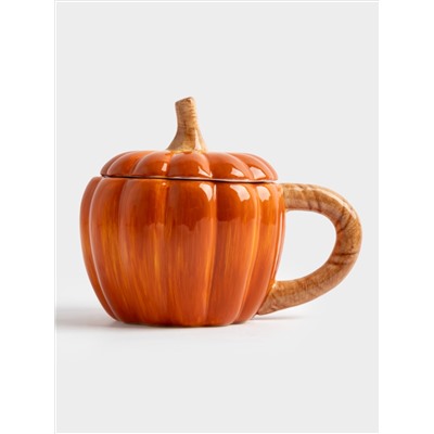 Кружка, 450 мл, с крышкой, керамика, оранжевая, Тыква, Bright pumpkin