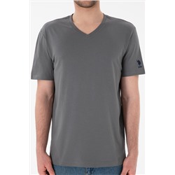 Erkek Regular Fit  V Yaka Antrasit Basic Tişört