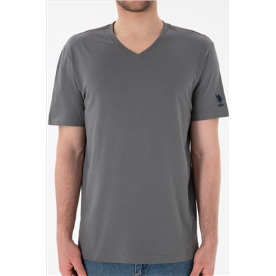 Erkek Regular Fit  V Yaka Antrasit Basic Tişört