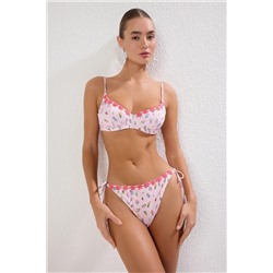 TRENDYOLMİLLA Pembe Pötikare Desenli Çiçek Nakışlı Balkonet Brazilian Pretty Bikini Takımı TBESS25BT00120