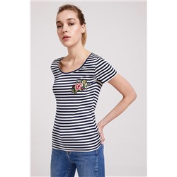Lee Cooper Kadın Paris O Yaka T-Shirt Ekru-Lacivert Çizgili 202 LCF 242022