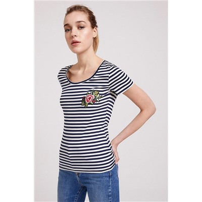 Lee Cooper Kadın Paris O Yaka T-Shirt Ekru-Lacivert Çizgili 202 LCF 242022