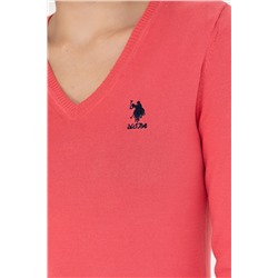 Kadın Pembe V - Yaka Basic Kazak