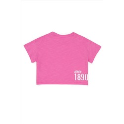 Kız Çocuk Pembe Bisiklet Yaka Crop Tişört