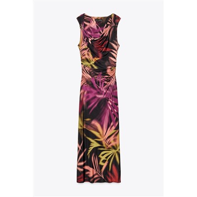 PRINTED MIDI DRESS WITH APPLIQUÉ