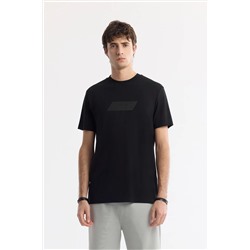 Avva, Erkek Siyah Bisiklet Yaka Hareketli Hologram Baskılı Shoft Touch T-Shirt A51Y1031