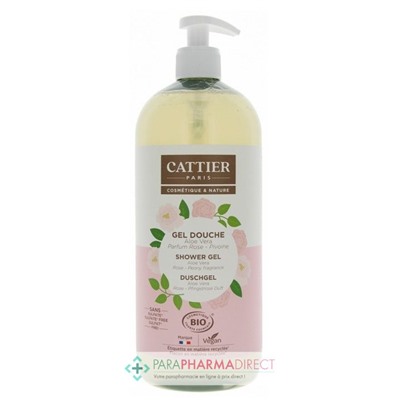 Cattier Gel Douche Aloe Vera Rose Pivoine Bio 1L