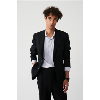 Avva Erkek Siyah Mono Yaka Kapaklı Cepli Astarlı Çift Yırtmaçlı Metal Düğmeli Blazer Ceket A32y4029 A32Y4029