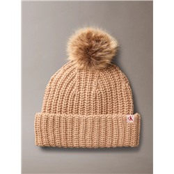 Fleece Ribbed Pom-Pom Beanie