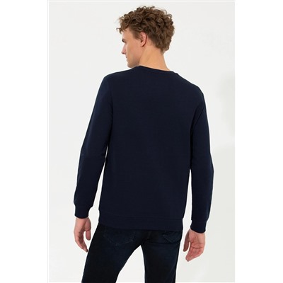Erkek Lacivert Basic Bisiklet Yaka Sweatshirt