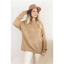 Ritnice Kadın Kahve Oversize Basic Kazak 1114