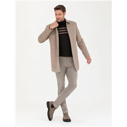 Açık Kahverengi Slim Fit Kaşe Kaban