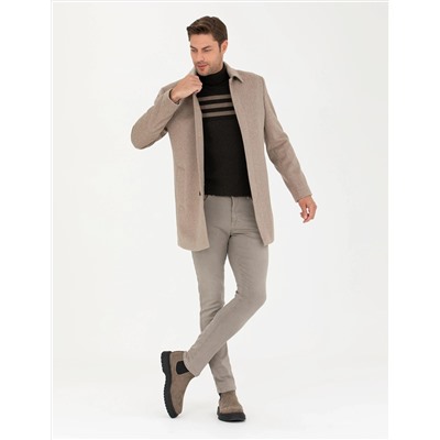Açık Kahverengi Slim Fit Kaşe Kaban