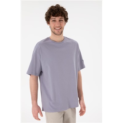 Erkek Oversize Fit Bisiklet Yaka Gri Tişört