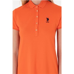 Kadın Nar Çiçeği Polo Yaka Mini Boy Örme Elbise