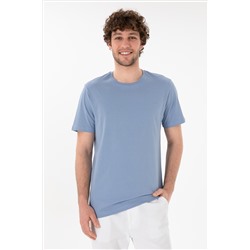 Erkek Regular Fit Bisiklet Yaka Mavi Basic Tişört