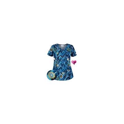 UA Chevron Flower Navy Print Scrub Top