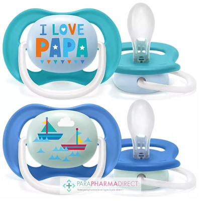 Avent Sucettes Ultra Air Happy 6-18 mois "Love" & Bateaux x2