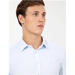 Açık Mavi Slim Fit Armürlü Uzun Kollu Gömlek
