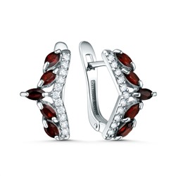 Серьги из серебра с гранатом и фианитами родированные 4-211р404
