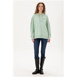 Kadın Su Yeşili Kapüşonlu Basic Sweatshirt