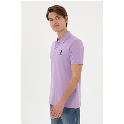 Erkek Slim Fit Polo Yaka Lila Basic Tişört