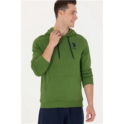 Erkek Yeşil Basic Kapüşonlu Sweatshirt