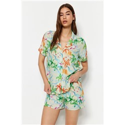 TRENDYOLMİLLA Çok Renkli Baskılı Gömlek-Şort Dokuma Pijama Takımı THMSS23PT00162