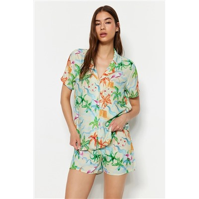 TRENDYOLMİLLA Çok Renkli Baskılı Gömlek-Şort Dokuma Pijama Takımı THMSS23PT00162