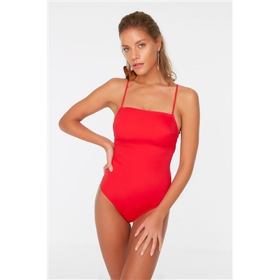 TRENDYOLMİLLA Kırmızı Sırtı Çapraz Biyeli Mayo TBESS21MA0295
