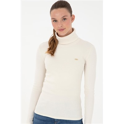 Kadın Krem Balıkçı Yaka Sweatshirt