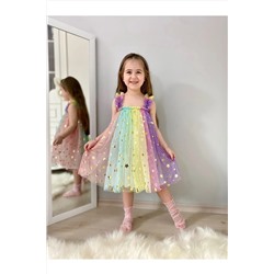Kidolitt Rainbow Renk Geçişli Yıldızlı Kız Çocuk Elbise 23001012345