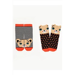 Denokids Leopar Kız Soket Çorap 2'li CFF-20S1-151
