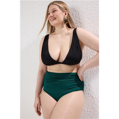 Yeşil Yüksek Bel Korseli Büzgü Detaylı Toparlayıcı Büyük Beden Bikini Altı TBBSS23CR00001