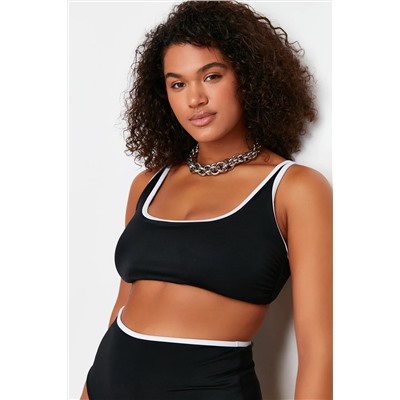 Siyah Kontrast Biye Detaylı Bralette Büyük Beden Bikini Üstü TBBSS24CT00008