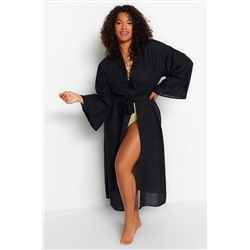 Trendyol Curve Siyah Aksesuar Detaylı Vual Kimono TBBSS23DE00008