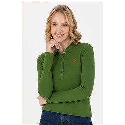 Kadın Yeşil Basic Polo Yaka Sweatshirt