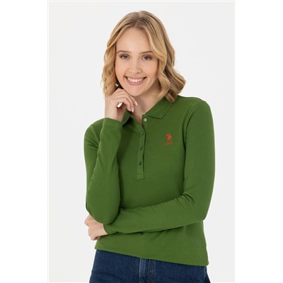 Kadın Yeşil Basic Polo Yaka Sweatshirt