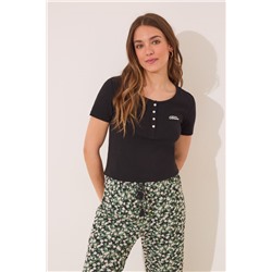 Pijama largo algodón canalé negro