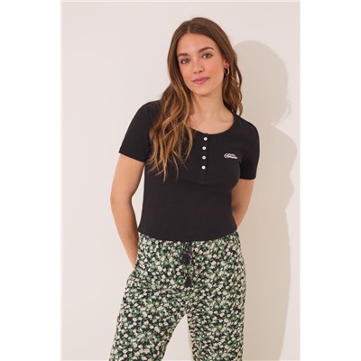 Pijama largo algodón canalé negro