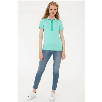 Kadın Mint Basic Polo Yaka Tişört