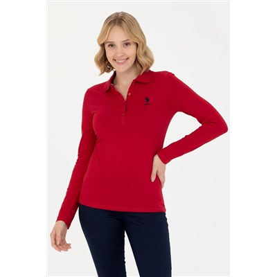 Kadın Kırmızı Polo Yaka Basic Sweatshirt