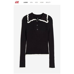 Женский приталенный пуловер с воротником и контрастной отделкой H&*M