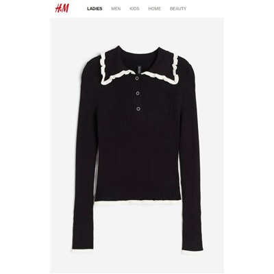 Женский приталенный пуловер с воротником и контрастной отделкой H&*M