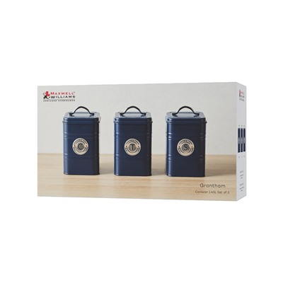 Банка для сыпучих продуктов, 3 шт, 1,45 л, сталь, синяя, Grantham, 62593