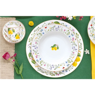 Тарелка суповая, 21,5х3,5 см, фарфор P, белая, Цветы и лимоны, Fleurs et Citrons, 62843