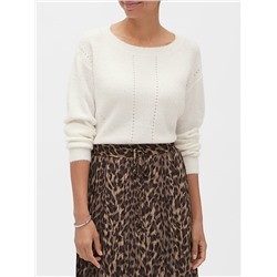 Ribbed Pointelle Boat-Neck Sweater